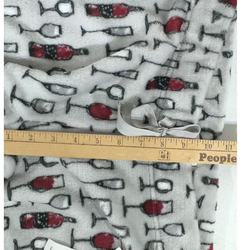 Daydream Pajama Pants Small Gray Wine Glass Bottle Print Plush Fleece Loungewear - Picture 4 of 8
